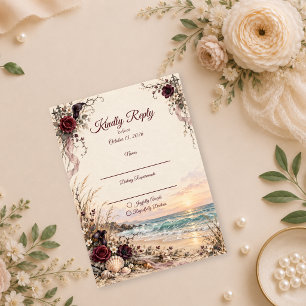Romantic Gothic Coastal Wedding RSVP Card