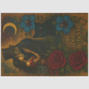 Romantic Gothic Couple with Black Cat and Crescent Tissue Paper