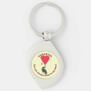 Romantic gothic crow and red heart personalized keychain