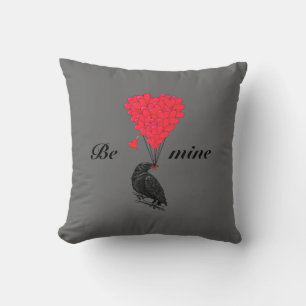 Romantic gothic crow valentines love heart throw pillow