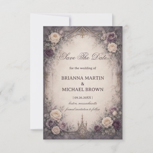Romantic Gothic Floral Save The Date (Front)