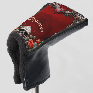 Romantic Gothic icon: heart, rose, skull.  Golf Head Cover