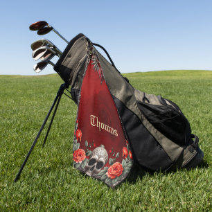 Romantic Gothic icon: heart, rose, skull.  Golf Towel