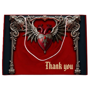 Romantic Gothic icon: heart, rose, skull.  Large Gift Bag