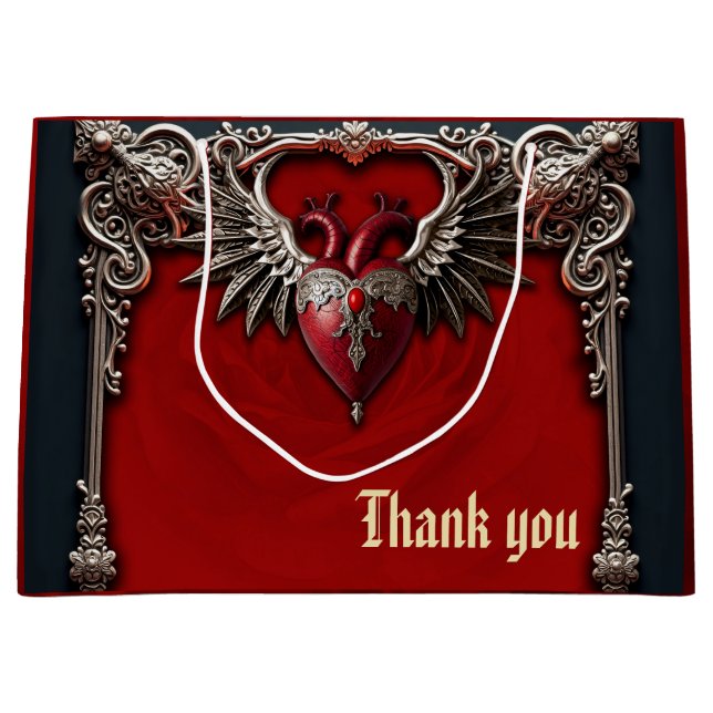 Romantic Gothic icon: heart, rose, skull.  Large Gift Bag (Front)