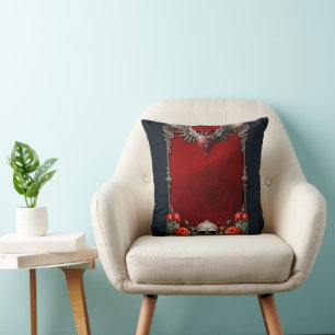 Romantic Gothic icon: heart, rose, skull.  Throw Pillow