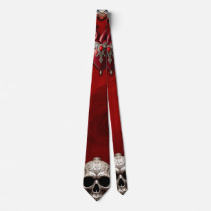Romantic Gothic icon: heart, rose, skull.  Tie