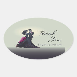 Romantic Gothic Lovers Elegant Thank You Oval Sticker