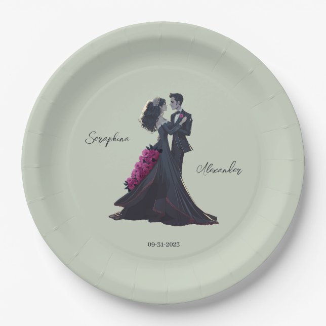 Romantic Gothic Lovers Elegant Wedding Paper Plate (Front)