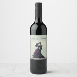 Romantic Gothic Lovers Elegant Wedding  Wine Label