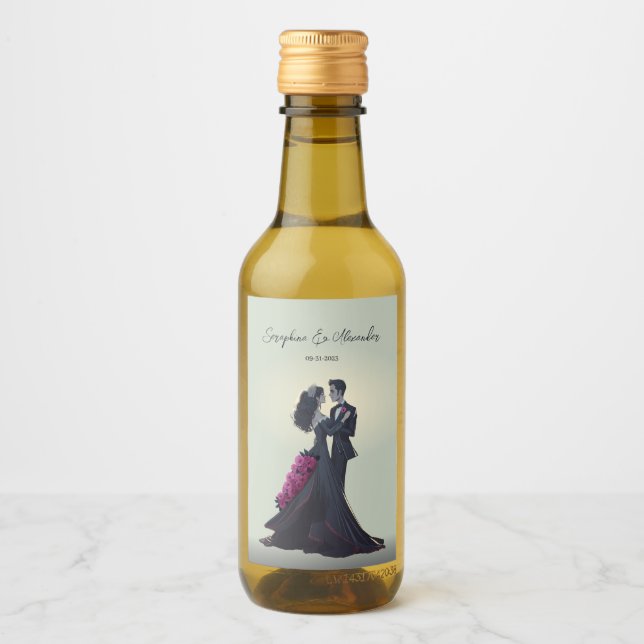 Romantic Gothic Lovers Elegant Wedding  Wine Label (Front)