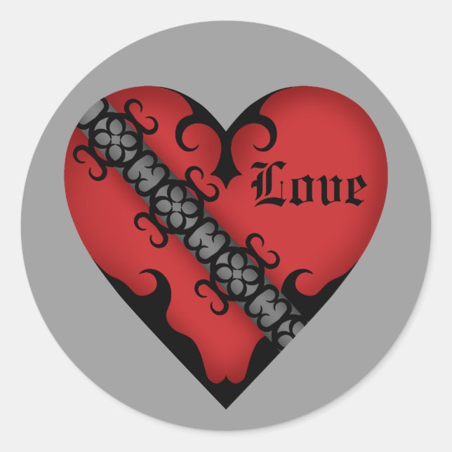 Romantic gothic medieval red heart classic round sticker (Front)