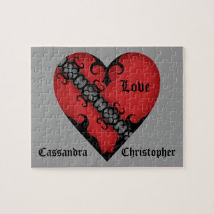 Romantic gothic medieval red heart personalized jigsaw puzzle