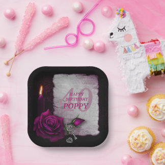 Romantic Gothic Rose & Candle Birthday Paper Plate