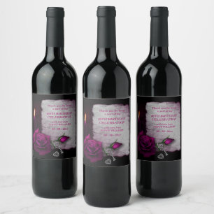 Romantic Gothic Rose & Candle Birthday Wine Label
