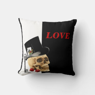 Romantic Gothic skull gambler valentines day Throw Pillow
