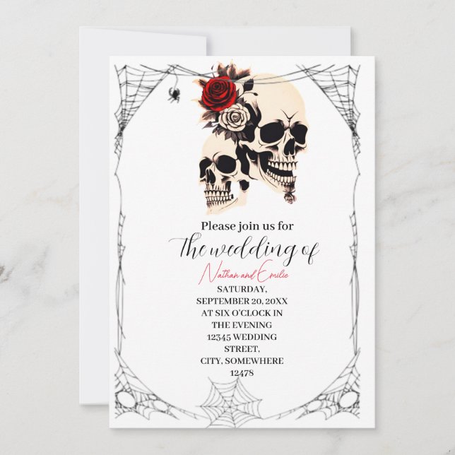 Romantic Gothic skull wedding Invitation (Front)