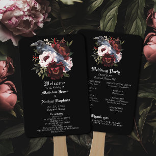 Romantic Gothic Watercolor Raven Floral Wedding Hand Fan