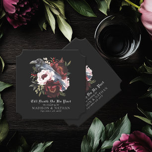 Romantic Gothic Watercolor Raven Floral Wedding Paper Coaster