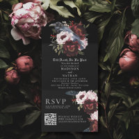 Romantic Gothic Watercolor Raven Floral Wedding QR