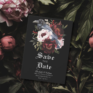 Romantic Gothic Watercolor Raven Save the Date  Invitation