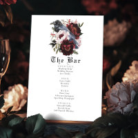Romantic Gothic Watercolor Raven Wedding Bar Menu