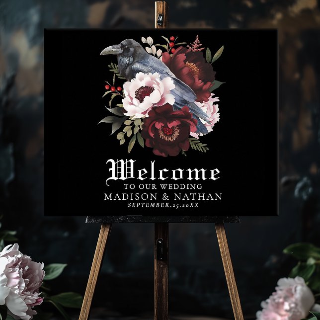 Romantic Gothic Watercolor Raven Wedding Welcome  Poster (Creator Uploaded)