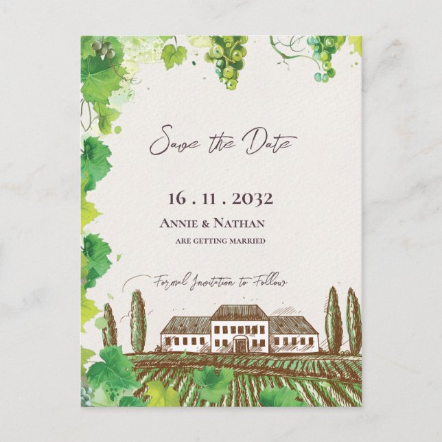 Romantic Grapevine Wine Country Vineyard Wedding  Announcement Postcard (Front)
