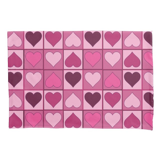 Romantic Graphical Pink Hearts Up and Down Pillowcase (Front)
