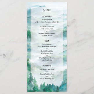 Romantic Green and Blue Woodland Mountain Wedding Menu
