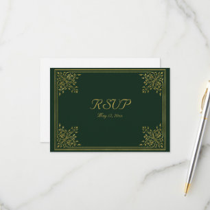 Romantic Green and Gold Frame  RSVP Card