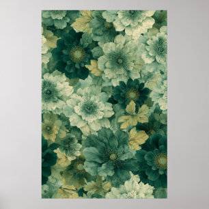 Romantic Green Botanical Bloom Pattern Poster