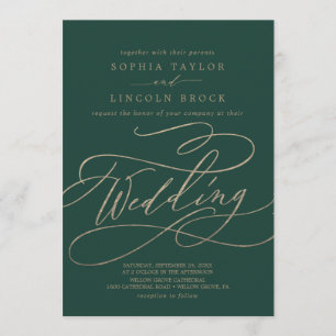 Romantic Green Calligraphy Flourish Wedding Invitation