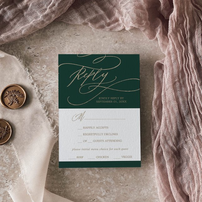 Romantic Green Calligraphy Menu Choice RSVP Card (Creator Uploaded)