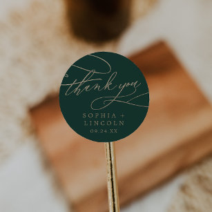 Romantic Green Calligraphy Thank You Favour Sticke Classic Round Sticker