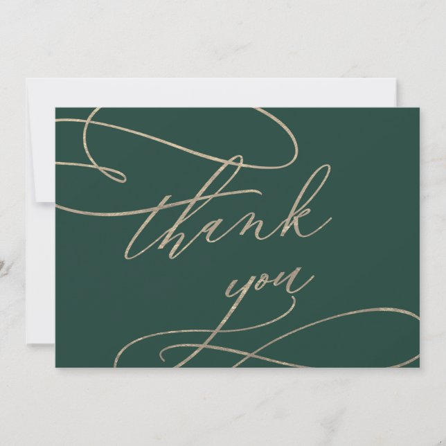 Romantic Green Calligraphy Wedding Thank You Card (Front)
