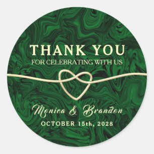 Romantic Green Calligraphy Wedding Thank You Classic Round Sticker