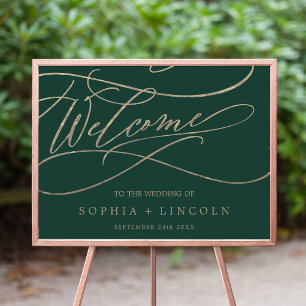 Romantic Green Calligraphy Welcome Wedding Poster
