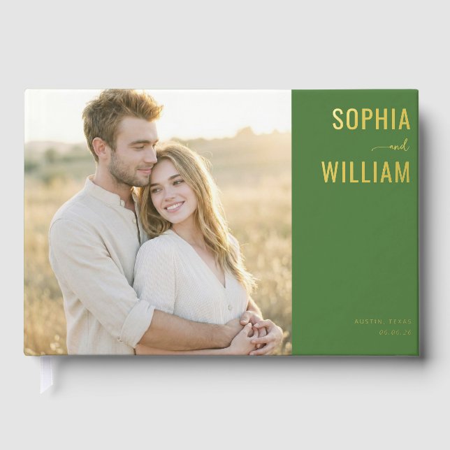 Romantic Green Classic Photo Guest Book (Front)