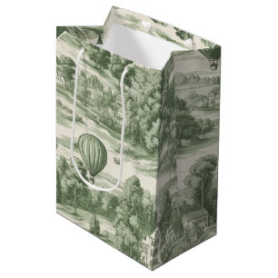 Romantic Green Countryside Toile Balloon Pattern Medium Gift Bag