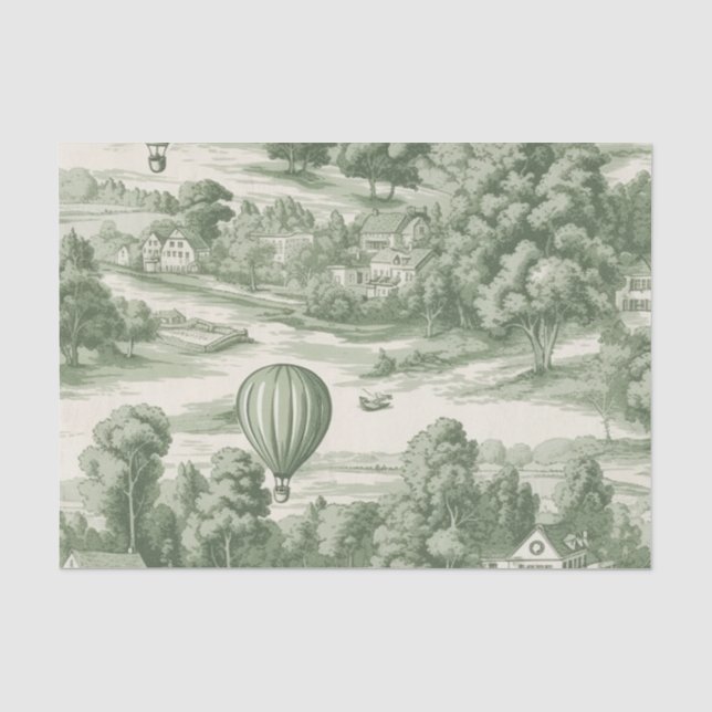 Romantic Green Countryside Toile Balloon Pattern Tissue Paper (Front)