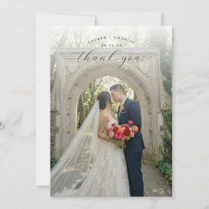 Romantic Green Elegant Photo Thank You Card