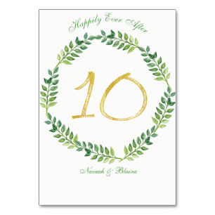 Romantic Green Leaves - Wedding table card10 ring Number