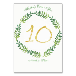 Romantic Green Leaves - Wedding table card10 ring Table Number