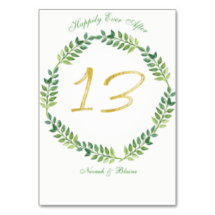 Romantic Green Leaves - Wedding table card13 ring Number