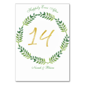 Romantic Green Leaves -  Wedding table card14ring Number