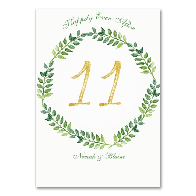 Romantic Green Leaves -  Wedding table card 11ring (Front)