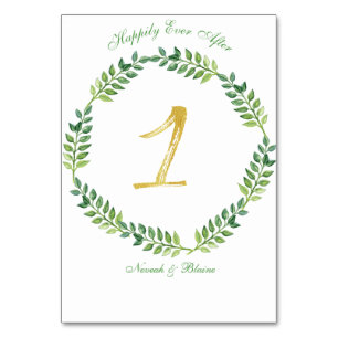 Romantic Green Leaves - Wedding table card 1 ring