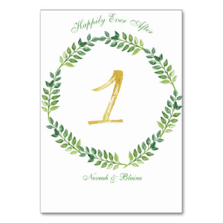 Romantic Green Leaves - Wedding table card 1 ring