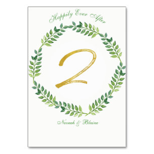 Romantic Green Leaves - Wedding table card 2 ring
